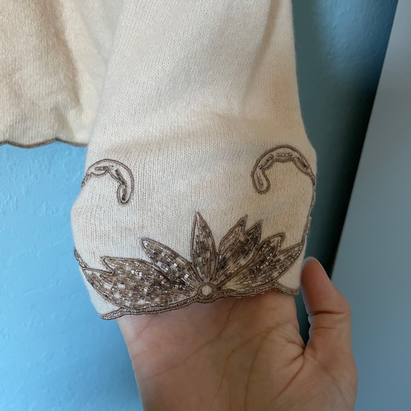 vintage beaded embroidered cardigan. floral antique brown cream hong kong wool - Picture 4 of 8